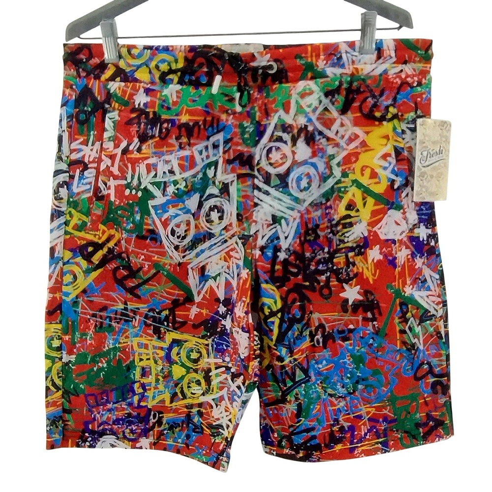 NWT FRESH Prints of Bel Air‎ Mens Shorts Red Graffiti Retro Size Large